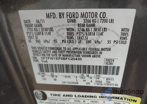 2011 Ford F150 Supercrew from USA, damaged, VIN 1FTFW1EF0BFC20430